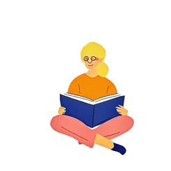 Free book club clipart of a woman with glasses reading